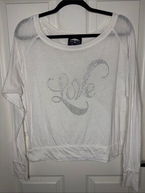 White Long-Sleeve Rhinestone 'Love' Sweatshirt